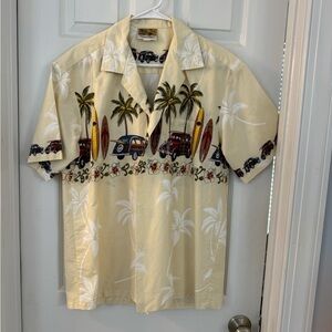 Vtg Winnie Hawaiian Shirt Sz L Surfboards, antique cars & Palms USA Maui.